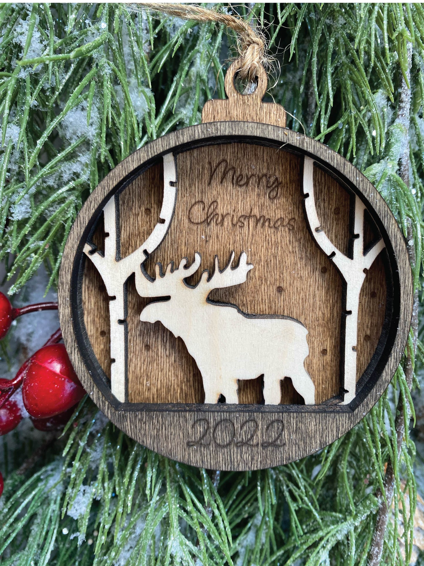 4" moose in forest holiday/christmas ornament