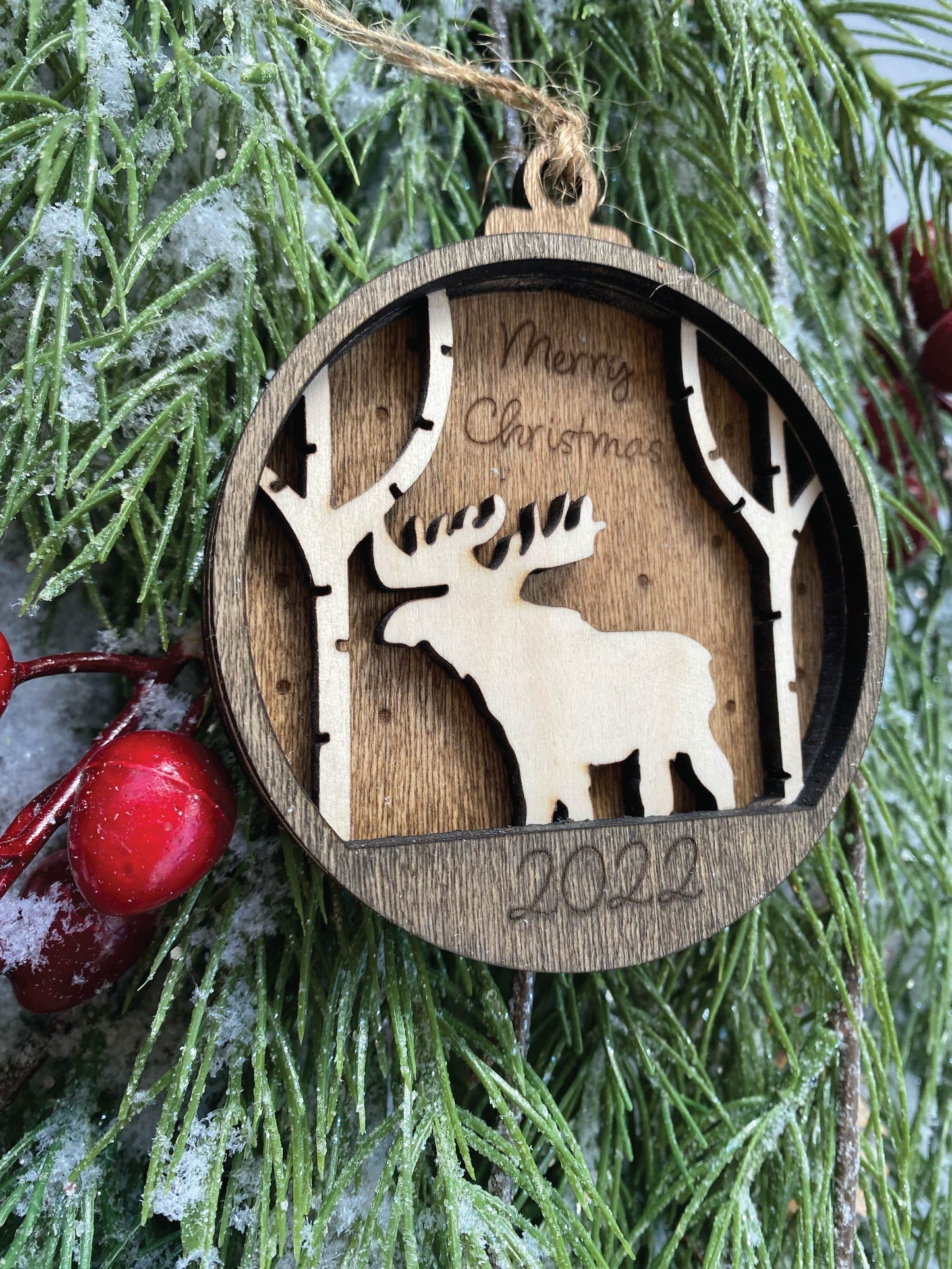 4" moose in forest holiday/christmas ornament