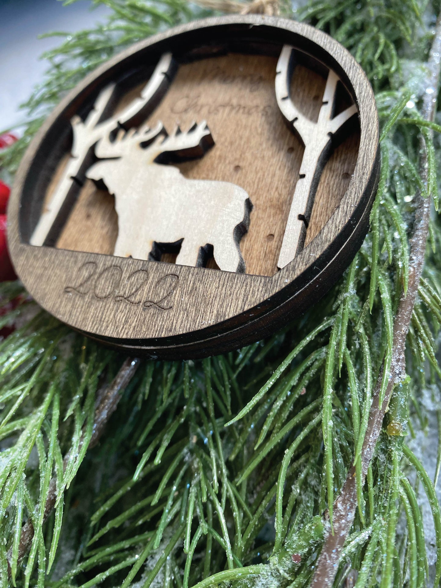 4" moose in forest holiday/christmas ornament