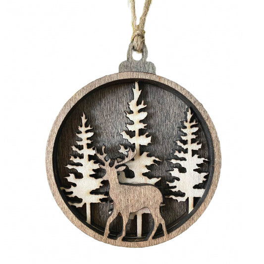 4" Deer in forest holiday/christmas ornament