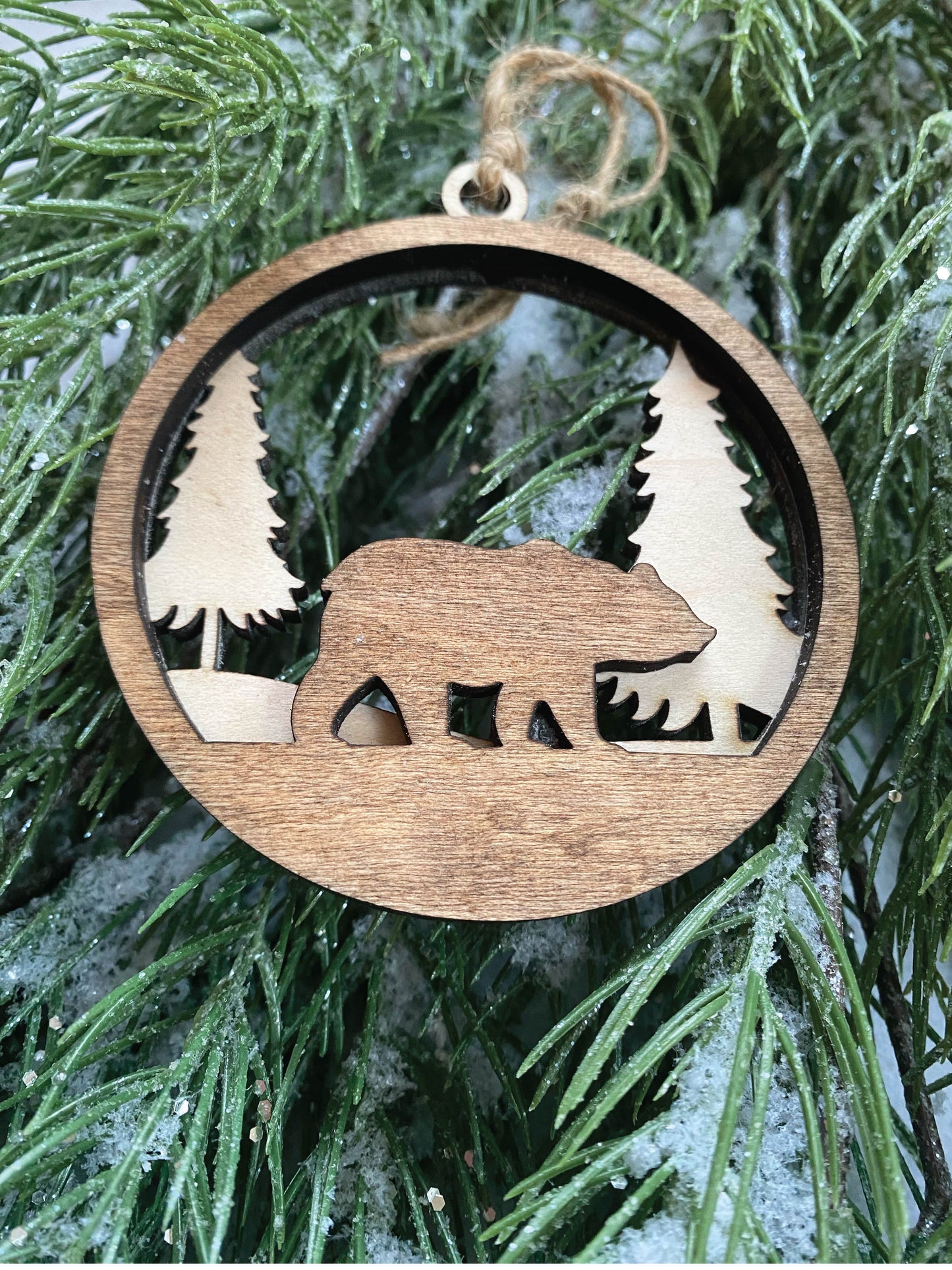 4" Bear in forest holiday/christmas ornament.