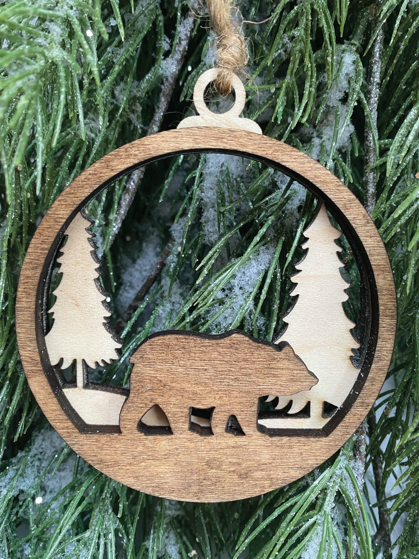 4" Bear in forest holiday/christmas ornament.