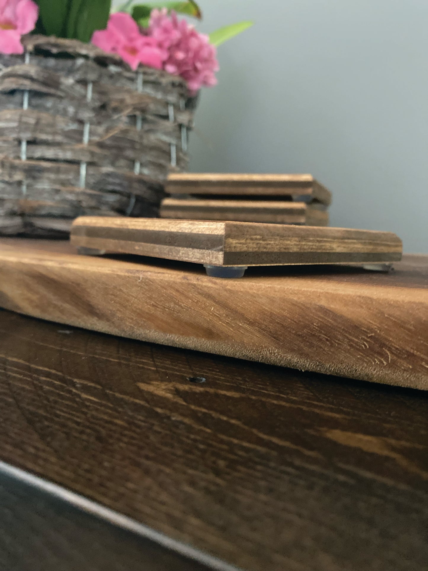 Set of four Wood burned coasters with (adventure awaits).