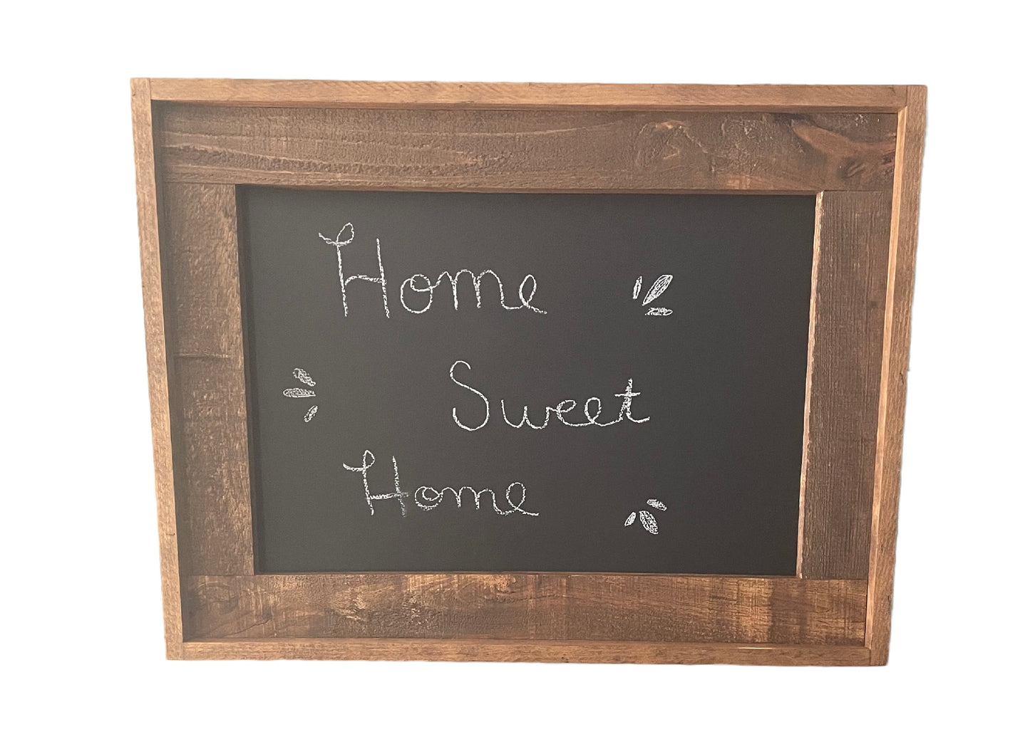 Rustic pine chalkboard with straight edge picture frame finish.