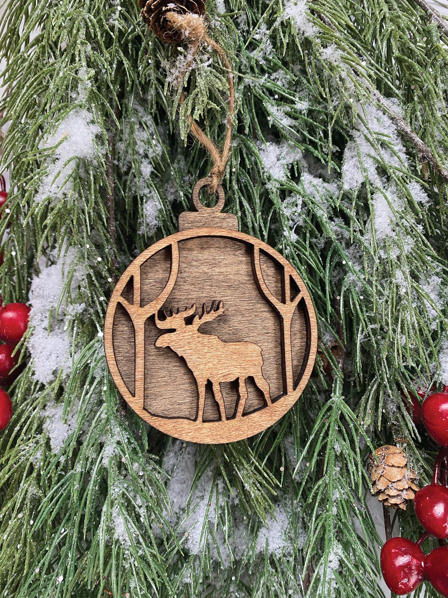 4" Moose with trees holiday/Christmas ornament